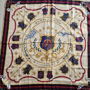 Silk Scarf , Vintage Mondi Fashion Foulard, Heraldic Crests & Flags Pattern